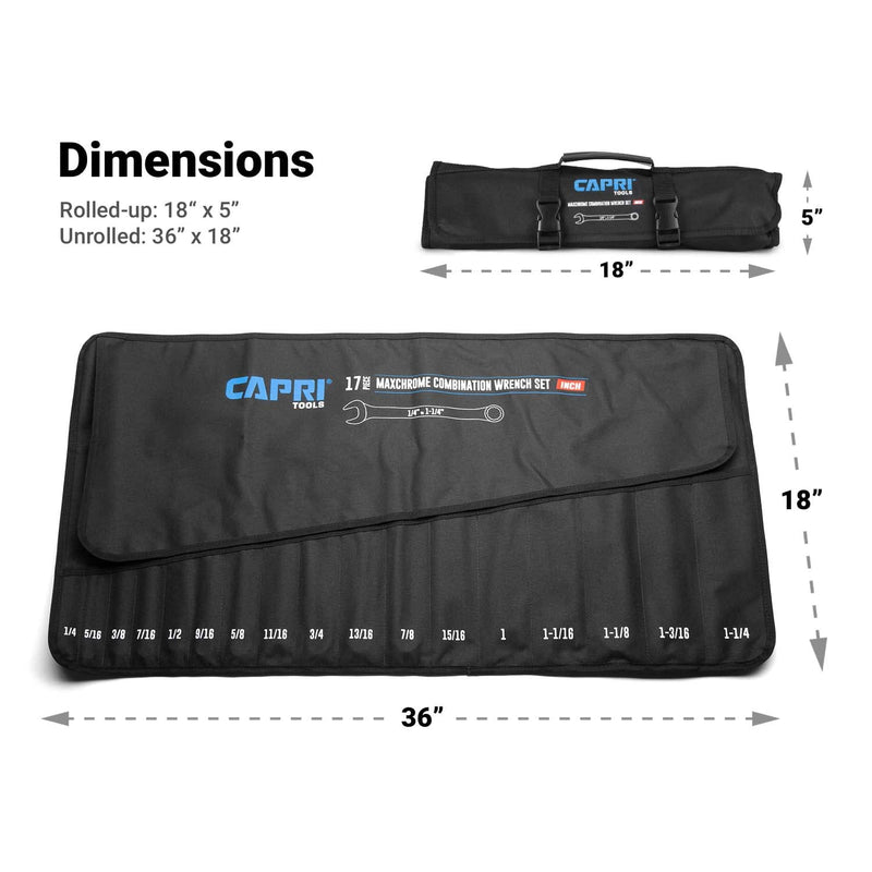 Capri Tools Wrench Roll Up Pouch Standard Pockets Sae / 17 Pockets / Buckle Closure