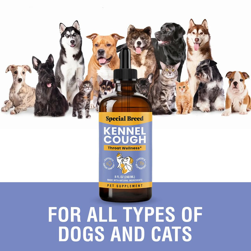 Kennel Cough Support for Dogs & Cats – Helps with Dry, Wet & Barking Cough – Herbal Pet Respiratory & Throat Support, Supports Breathing & Clear Airways – Natural Liquid Supplement – 8oz 8 Ounce