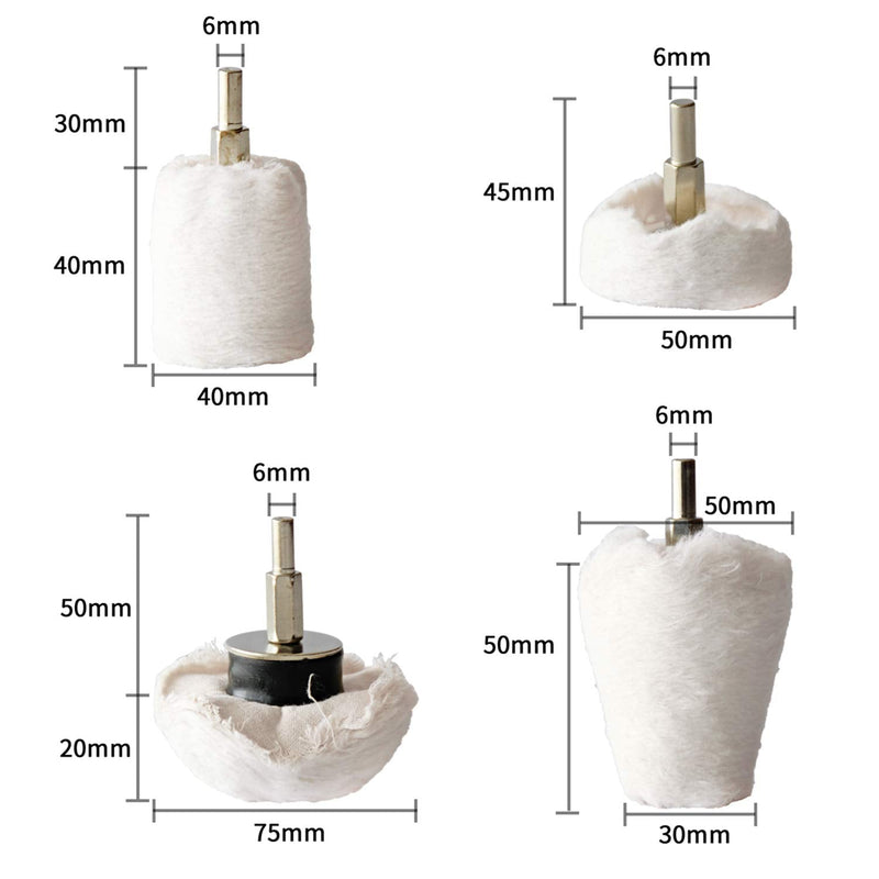 Polishing Pad Buffing Wheel Kit White Flannelette 12 Pack, for Drill for Metal Aluminum Stainless Steel Chrome Wood Plastic Ceramic Glass Woods Fabric Cotton Machine Jewelry etc 12 PCS