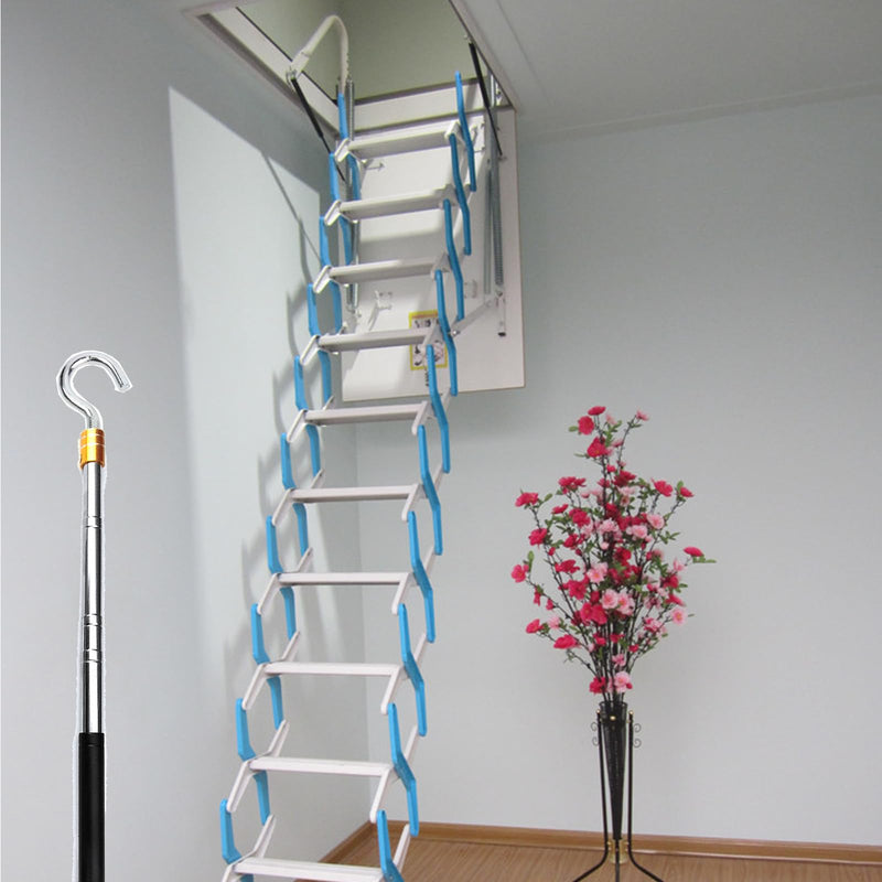 Ladder Pull Down System Kit - Attic Pull System Hook Set Replacement for Cord Ropes with 60 Inch Extension Pole and Copper Storage Hook Handle Parts Tool