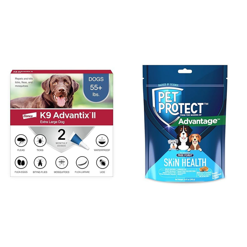 Bundle of K9 Advantix II XL Dog | 2-Mo Supply + Pet Protect Skin Health Soft Chews for Dogs, 60 Count