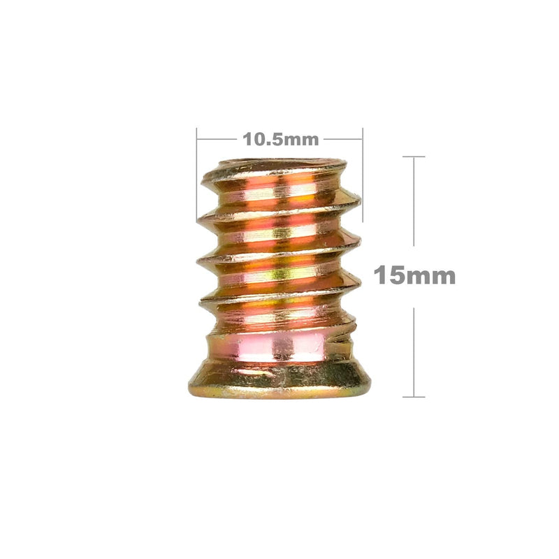 40Pcs Anwenk 1/4"-20 x 15mm Furniture Screw in Nut Threaded Wood Inserts Bolt Fastener Connector Hex Socket Drive for Wood Furniture Assortment (with Hex Spanner) 15mm 40P
