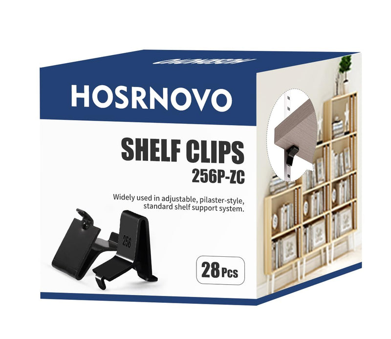 Shelf Clips, Hosrnovo 28PCS Adjustable Shelf Brackets for 255 Standard Pilaster, Heavy Duty Metal Shelving Brackets Clips for Kitchen Cabinet Bookcase (Black)