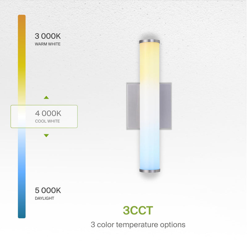 ASD LED 18 Inch Wall Mount Vanity Lighting Fixture | 20W 1500LM 3000K-5000K 120V | 3CCT, Dimmable, Energy Star, ETL Listed | Bathroom Linear Light Bar, Long Tube Bath Sconce | Nickel Brushed Nickel (1pk)