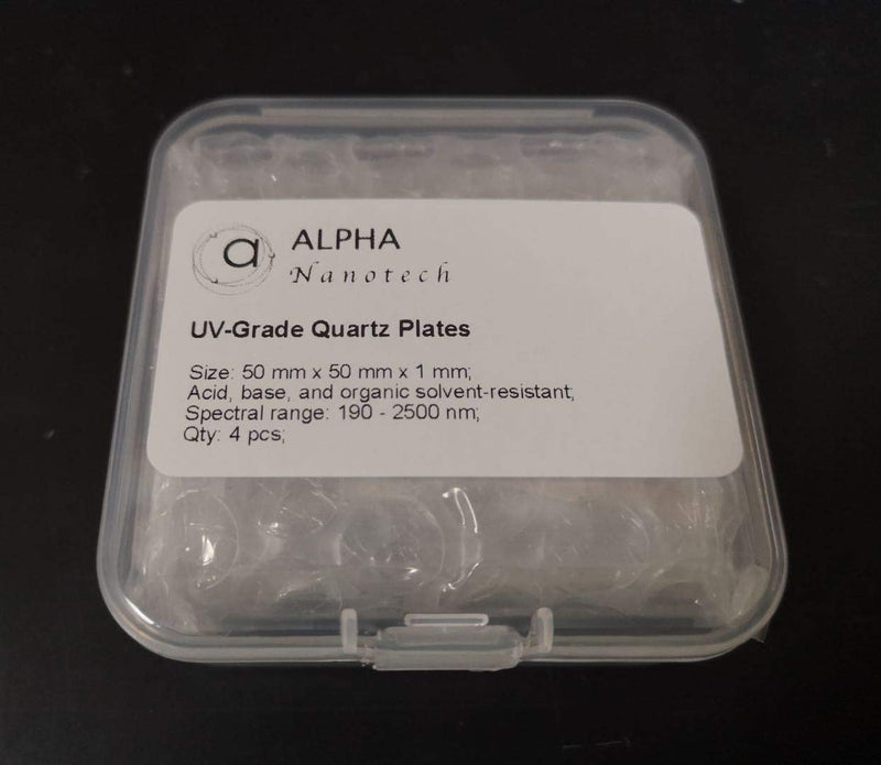 Alpha Nanotech UV Quartz Plates (4 pcs, 50 mm x 50 mm x 1 mm, UV-Grade) UV-Vis Grade, 50 x 50 x 1 mm