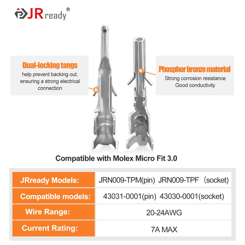 JRready ST6489 Micro-Fit 3.0 Dual Row 2 4 6 8 Circuits Connector kit, w/Crimp Terminals 20-24 AWG, Molex Extraction Tool, Compatible with Molex Micro-Fit 3.0 Connector, 3.0mm Pitch, 446 Pcs Micro-Fit 3.0 Connector Kit