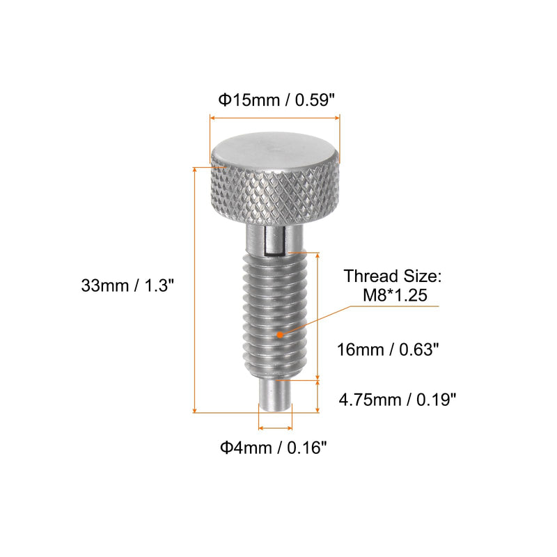 HARFINGTON Spring Plunger with Knurled Handle M8x1.25 Pin Dia.4mm Retractable Release Pins Stainless Steel Non-Locking Retractable Index Plunger for Industrial Equipment Location Pin
