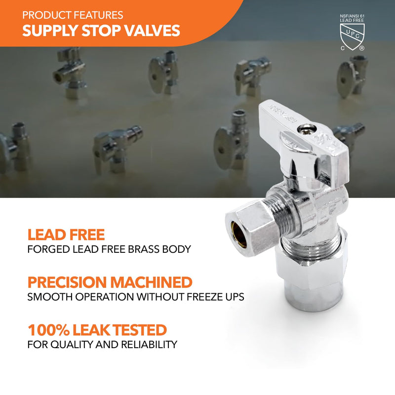 Lead-Free Brass, Quarter-Turn, Angle Supply Stop Valves, 1/2" CPVC x 3/8" OD Compression (6Pack) 1/2"CPVC x 3/8"C (6Pack)