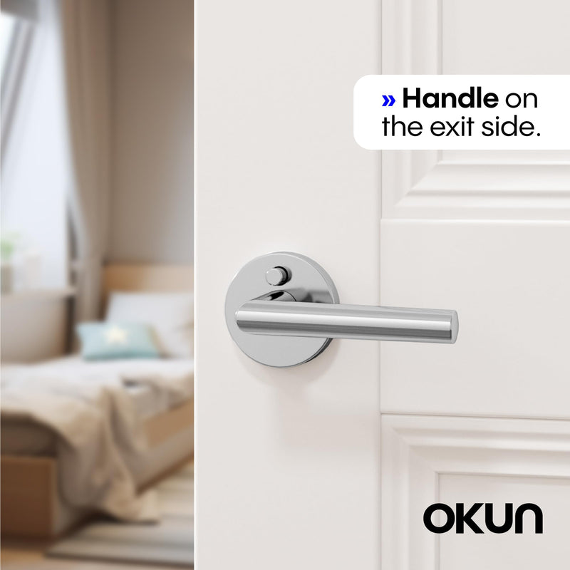 Okun Stark 1-Pack Chrome Privacy Door Levers – Push Button Lock, Reversible, Sleek Concealed-Mount Design for Bedroom & Bathroom 1 Pack