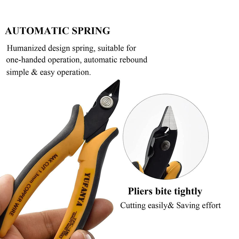 Micro Flush Cutter,Ultra Sharp Micro Wire Cutter Side Cutter with Internal Spring & Soft Rubber Handle,Diagonal Cuting Pliers for Electronics,jewelry making,Plastic,Zip Ties,Yellow & Black 2 Pack