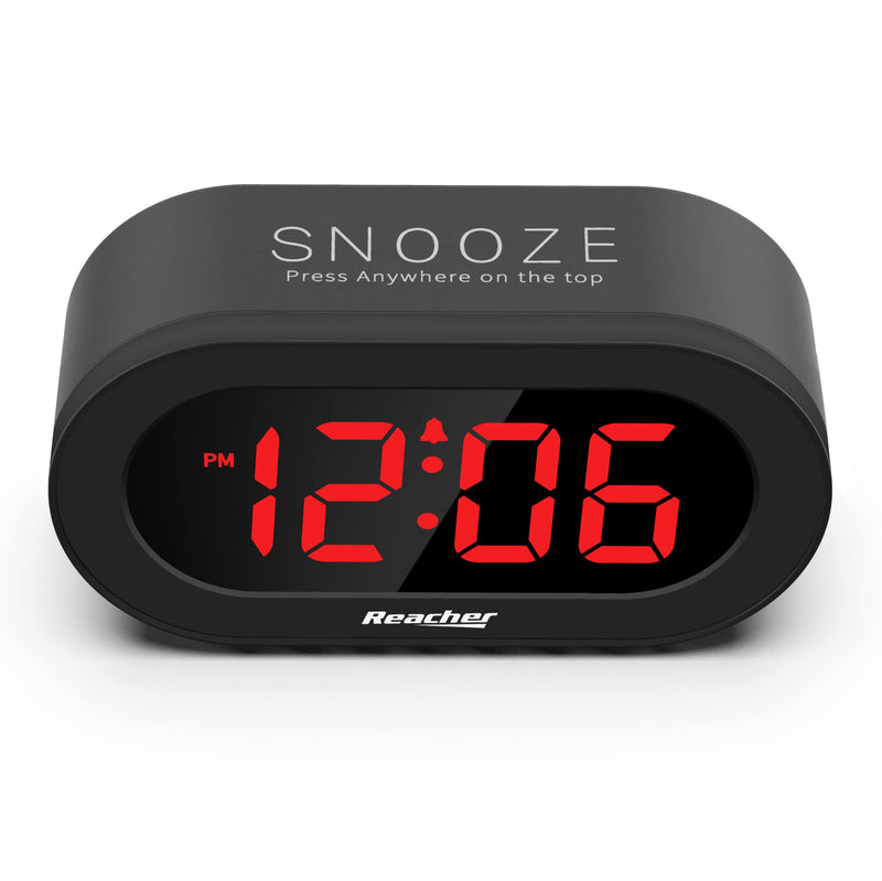REACHER Small LED Digital Alarm Clock with Simple Operation, Full Range Brightness Dimmer, USB Phone Charger Port, Easy Snooze, Adjustable Alarm Volume, Outlet Powered for Bedrooms Bedside(Black) Black+red Digit