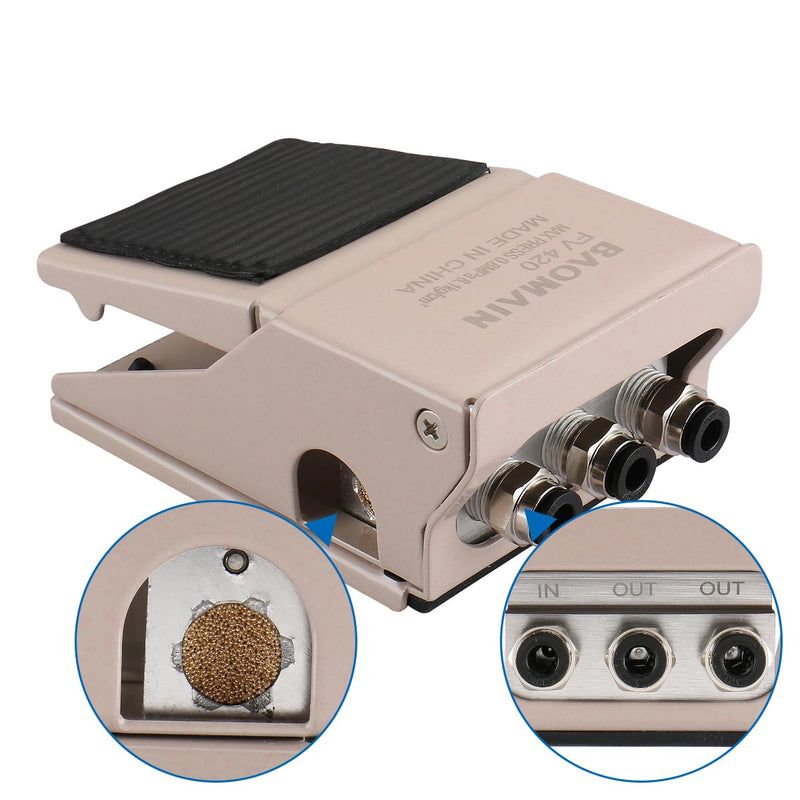 Baomain 1/4 PT Pneumatic Foot Pedal Valve FV-420 4 Way 2 Position Threaded Rubber Nonslip Pressure Control with 6mm Fittings