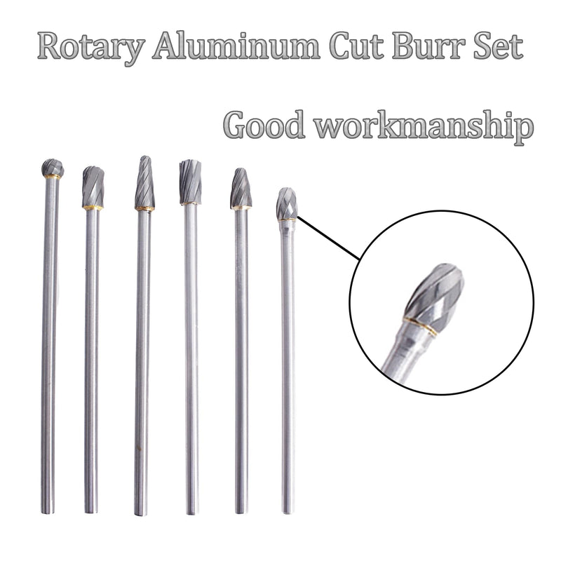 kimllier 6Pcs 10mm Rotary Aluminum Cut Burr Set 6mm 1/4 Inch Head 150mm Carbide Bit Fit for Woodworking, Drilling, Metal Carving, Engraving, Polishing