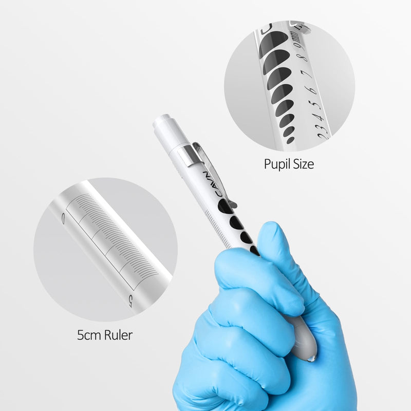 CAVN Pen Light with Pupil Gauge LED Penlight for Nurses Doctors, 2 Pcs Reusable Medical Penlight for Nursing Students (Black/White) Black and White