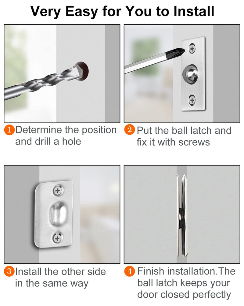 Ball Catch Door Hardware Jiayi 2 Pack Door Ball Catch Top of Door French Door Ball Catch Latch Adjustable Roller Ball Catch Drive in Ball Latch for Invisible Pantry Ball Bearing Latch Silver