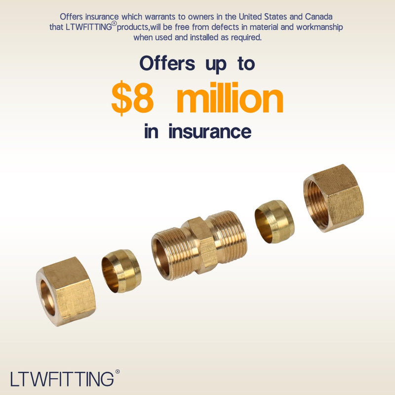 LTWFITTING 7/16-Inch OD Compression Union,Brass Compression Fitting(Pack of 20) 7/16" OD