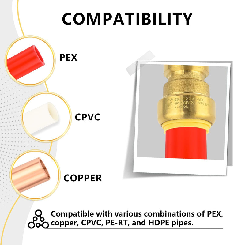 2 Pack Foskan Push Fit Fittings, 1" x 3/4" Push To Connect Brass Elbow 2 1"PTC x 3/4"PTC