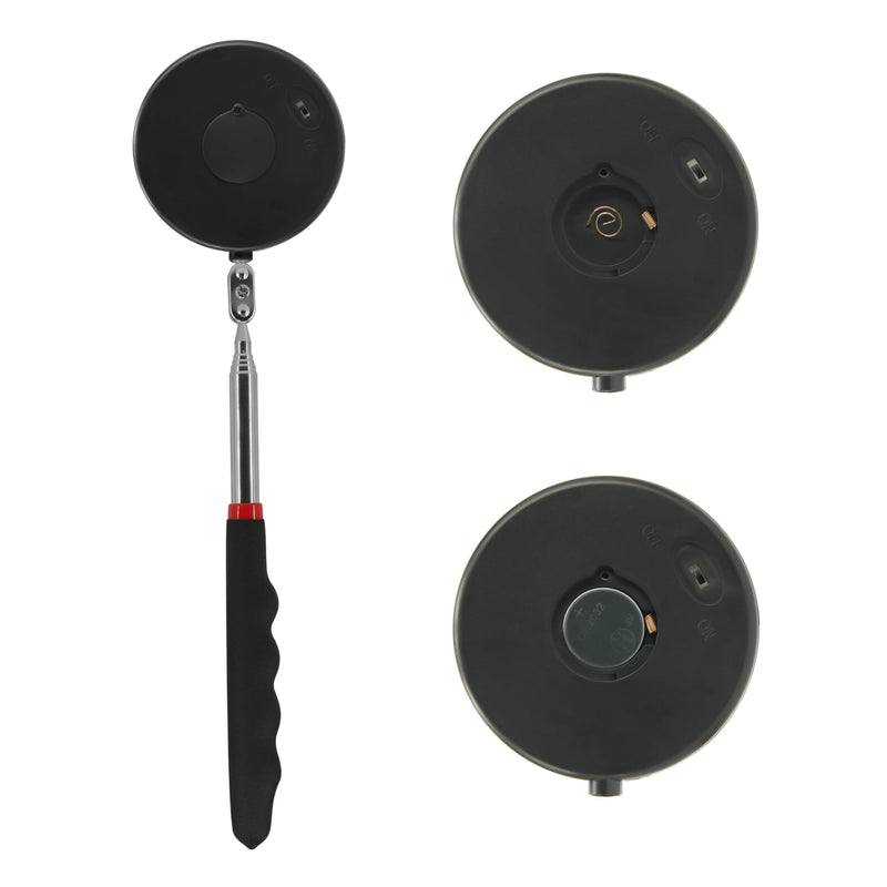 Telescoping Inspection Mirror with 2 Light Small circular mirror Square mirror- Flexible and Shower Use mirror on a stick and Extendable Mechanic Tool for Automotive