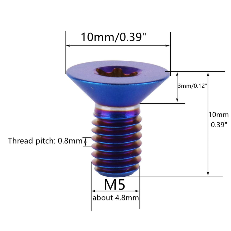 Titanium Torx Bolt M5x10mm Countersunk Flat Head Screw Pack of 10 (Burnt Blue) Burnt blue