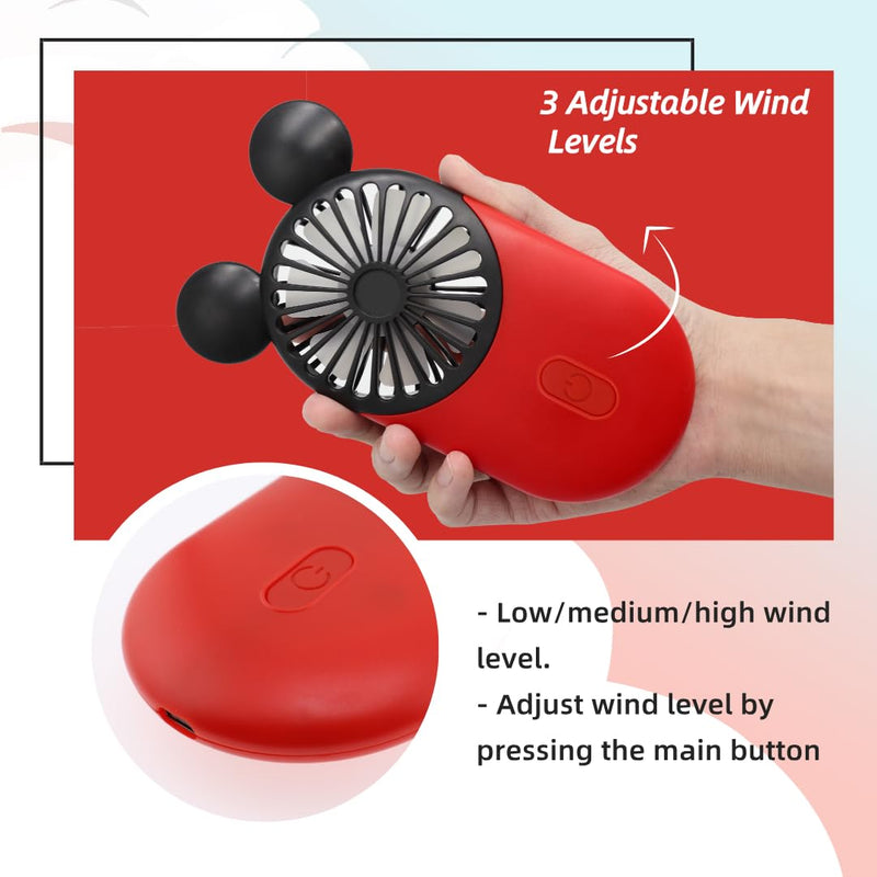 Cute Handheld Mini USB Fan, Rechargeable Portable Fan, 3 Adjustable Speeds and Wearable Accessories, Pocket Size for Indoor Or Outdoor Activities, 3 Pack (Red+Yellow+Blue) Red+Yellow+Blue