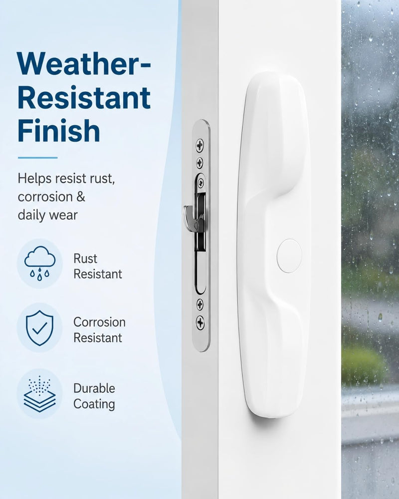 Universal Aluminum Sliding Glass Door Handle, Fits Offset & Centered 3-15/16" Hole Spacing, 1-1/2" to 2" Thick Patio Doors, Inline Replacement with Mortise Lock, Non-Handed, Durable White Lock Non-Keyed