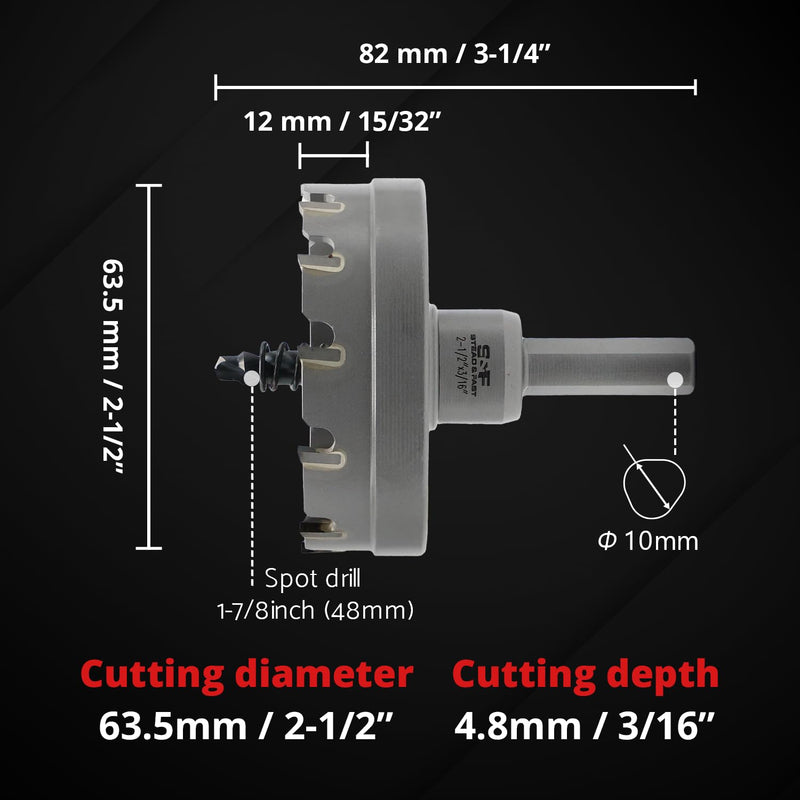 S&F STEAD & FAST 2-1/2 Inch Carbide Hole Saw for Metal, Stainless Steel & Sheet Metal – Heavy Duty Hole Cutter for Drill Press, Cordless & Hand Drill Use 1P-10_4