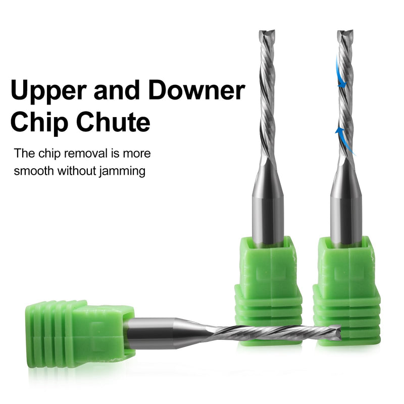 2 Pack Compression Spiral Router Bit 1/4 Inch Shank 1/8 Inch Cutting Dia. Upcut and Downcut CNC Router Bit Solid Carbide, Ideal for Wood Cutting, Slot Mortise, Engraving 2