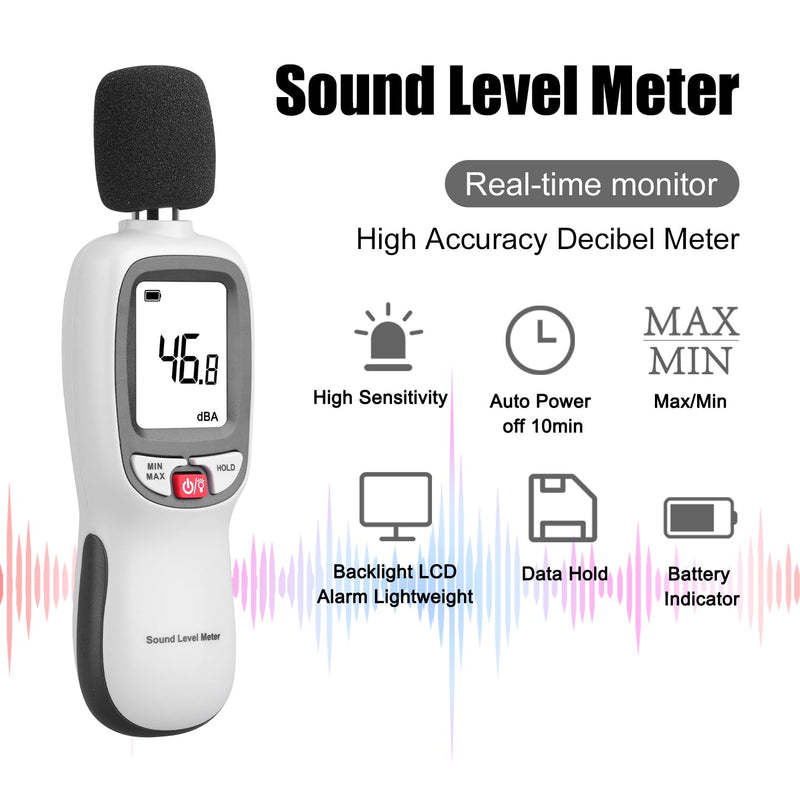 Decibel Meter, Digital Noise Meter, Range 30-130dB(A) db Meter, Portable SPL Meter (Sound Pressure Level Meter), Noise Volume Measuring Instrument