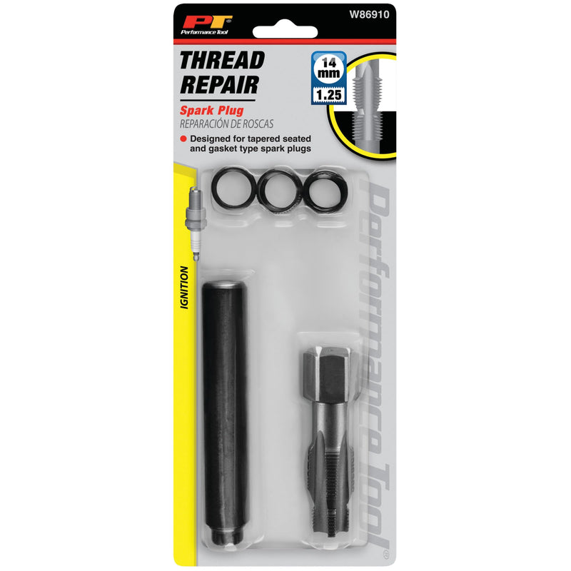 Performance Tool W86910 Spark Plug Repair Kit M14-1.25 Thread Size & HSS Tapered Reamer, (3) 503 Stainless Steel Inserts