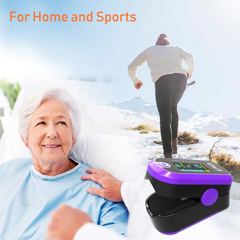 Pulse Oximeter, OLED Display Oxygen Monitor Fingertip, Blood Oxygen Saturation Monitor (SpO2) with Carrying Case, Batteries and Lanyard Purple