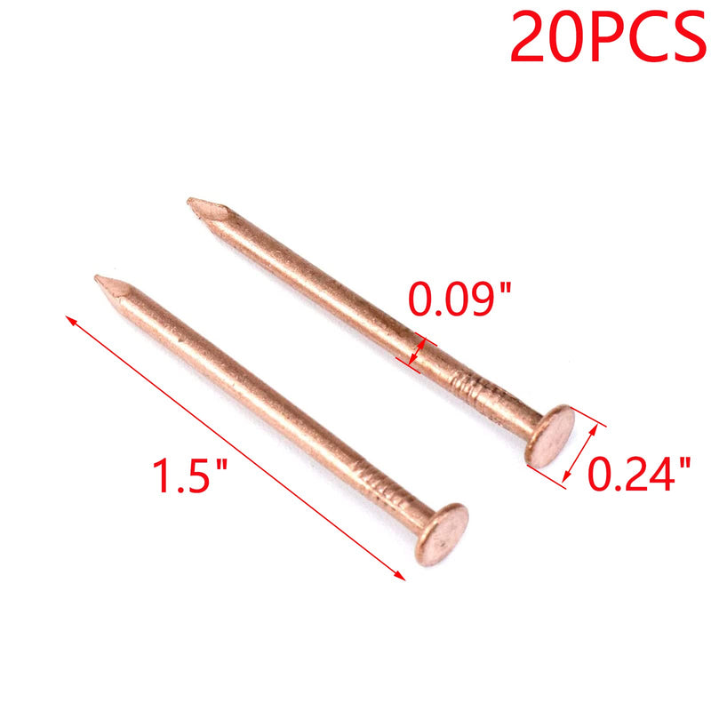 MY MIRONEY 20 Pack 1.5 Inch Copper Nails Solid Copper Nail Spikes for Slating & Roofing 1.5"