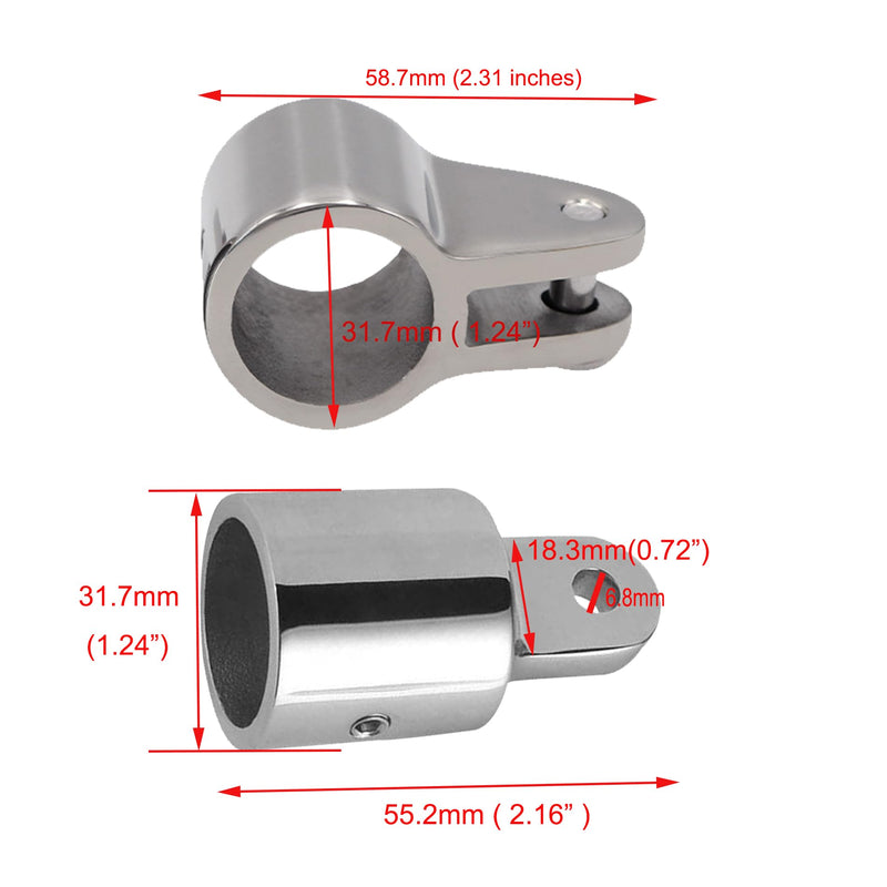 2 Pairs 1" Bimini Top Hardware Kit - Jaw Slide Eye End Cap for 25.5mm Round Tube - 316 Stainless Steel Marine Grade Hinge Rail Mount with L Hex Key - Boat Fittings Accessories