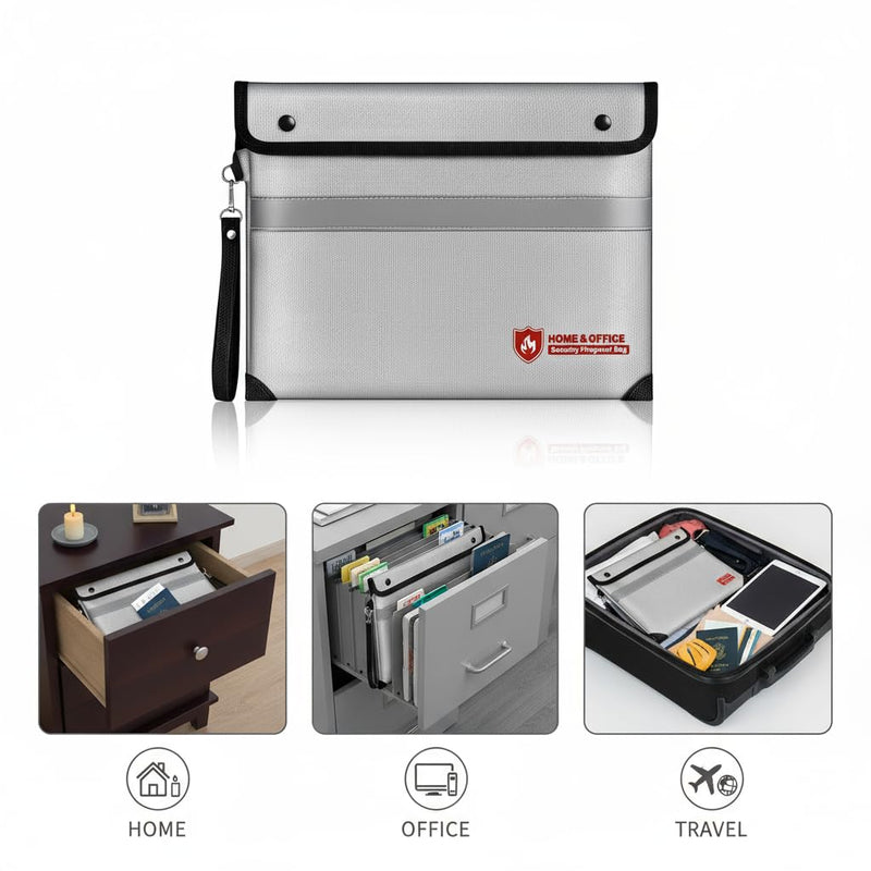 Fireproof Document Bag with Waterproof Zipper,6200°F Insulated Fire Water Proof Money Pouch,Fireproof Envelopes for Cash,Fire Proof Bag for Important Documents, Valuables(14.2"x11.4",)