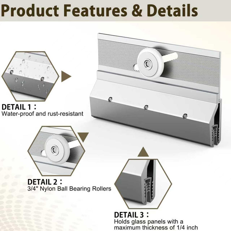 4pcs M6053 Frameless Shower Door Rollers,3/4 in Round Plastic Wheel Top Bracket Assembly Extruded Aluminum with Chrome Finish Ball Bearing Shower Door Rollers Replacement Parts