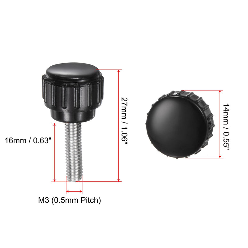uxcell 12pcs Knurled Clamping Knobs M4 x 16mm Metric 304 Stainless Steel Male Thread Thumb Screw on Type 14mm Plastic Round Head Threaded Hand Bolt Stud Knobs Black M4 x 16mm x 14mm