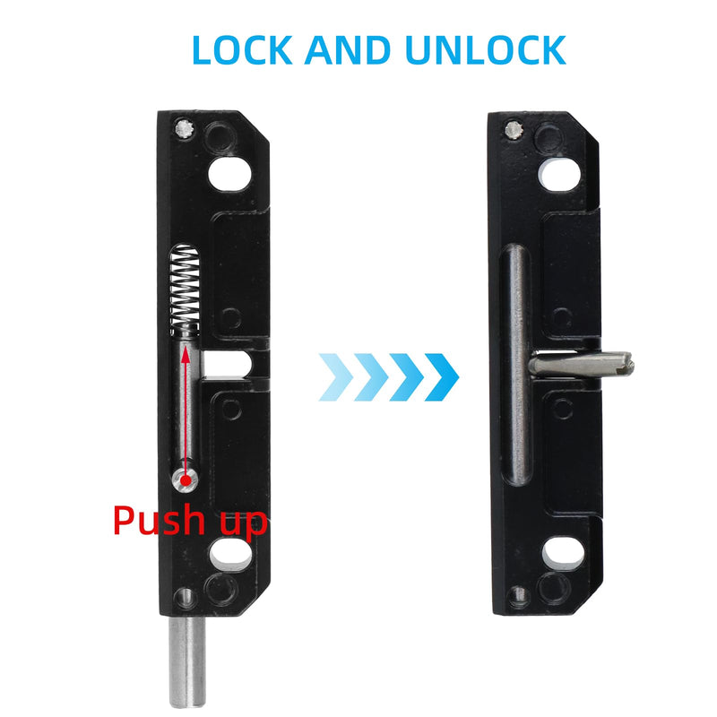 2 Pcs Spring Loaded Latch, Spring Loaded Barrel Bolt Latch Normally Locked Flush Bolt for Industrial Device Door Equipment Door (3-1/8", Black) Right latch style four