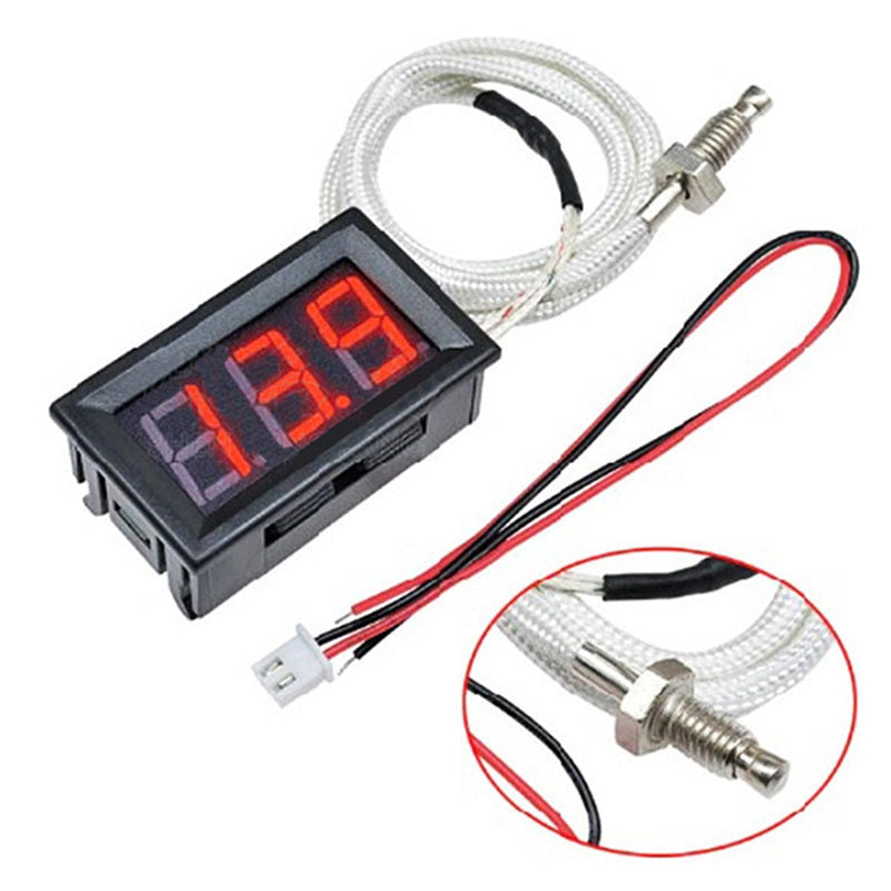12V Green Fahrenheit Digital Temperature Gauge -58F~536F LED Display Screen with Terminal Wire and 0.5 Meter K-Type Thermocouple (Thread: M6)