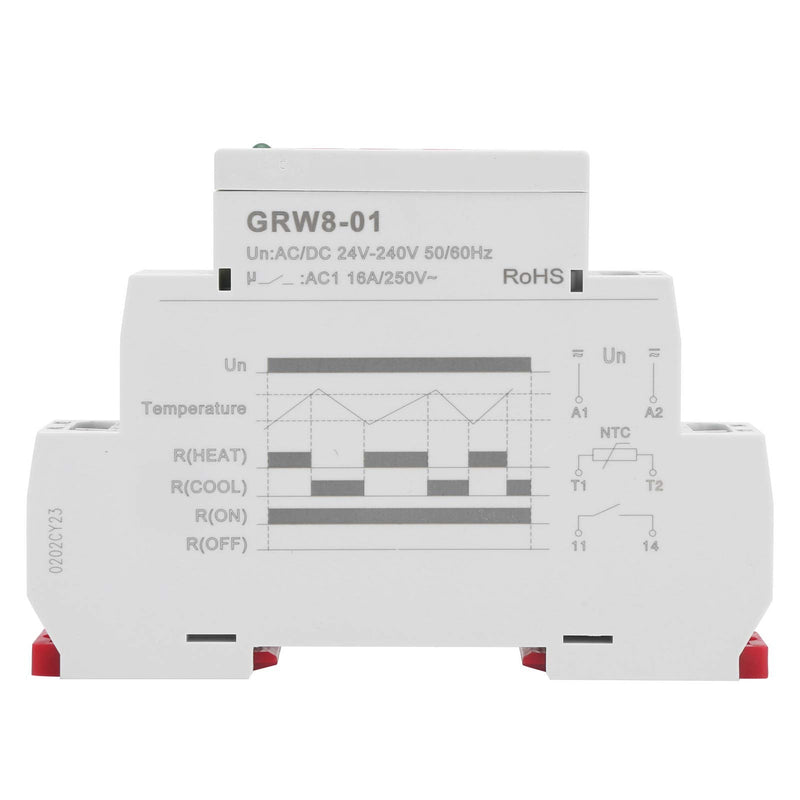 Temperature Control Relay Temperature Monitor 1.4in Rail Mount with Probe L-N Terminal High Low LED Display -15℃ to 45℃