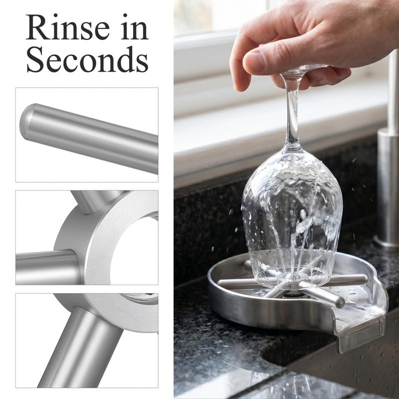 Veemoon Glass Rinser Head Replacement Pitcher Rinser Stainless Steel Disk Bar Cup Washer Faucet Head Bottle Washer Snowflake Head Faucet Sink Attachment for Home Kitchen Bar Coffee (9997-02 (100MM))