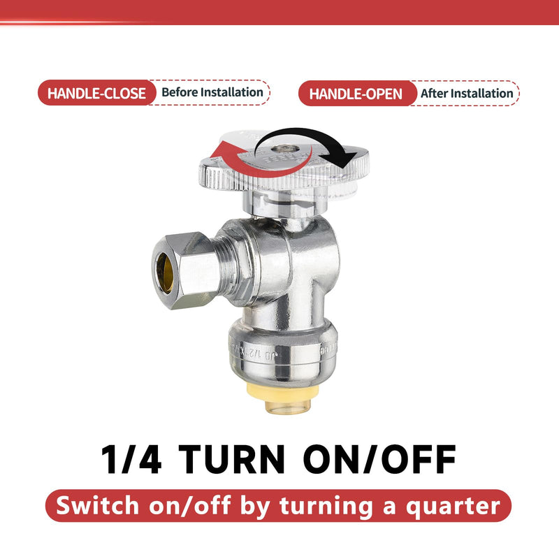 10Pcs EFIELD 1/2"Push-Fit Angle Stop Valve,1/4 Turn(PF-VALVE028-10) P10-Angle