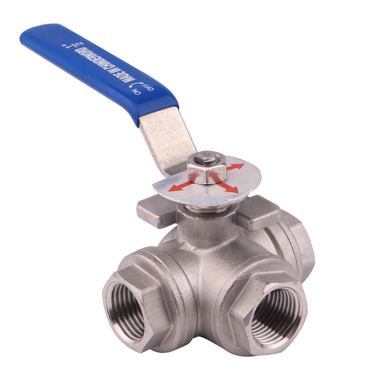 DERNORD 3-Way Ball Valve, T Mounting Pad, Stainless Steel 304 Female Type with Vinyl Locking Handle (1/2 Inch NPT) 1/2 Inch NPT