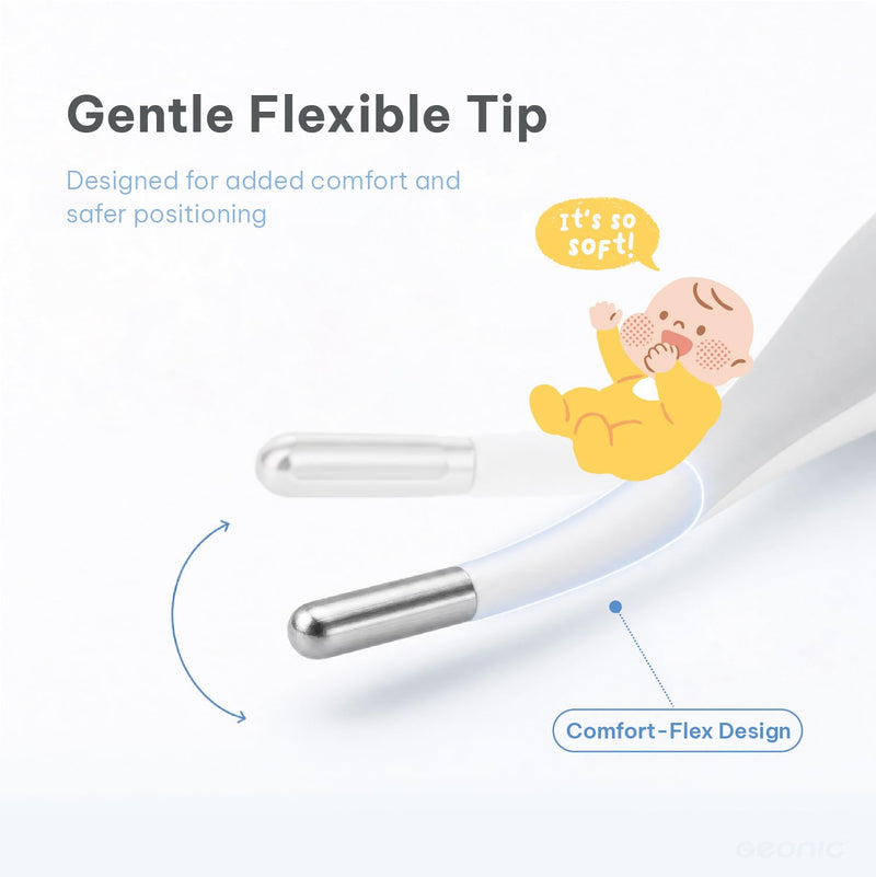 Flexible Tip Digital Thermometer for Adults & Kids, Fast 10-Second Reading, Waterproof, 3-in-1 Oral Rectal Underarm Use, Fever Alarm, White