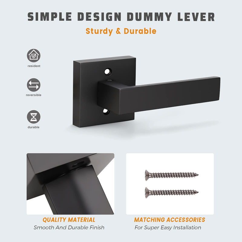 KNOBWELL 4 Pack Interior Black Door Handles Dummy Door Knobs No-Functioning Lever Door Handle, French Door/Closet Left/Right Handle Single Dummy(screws outside)