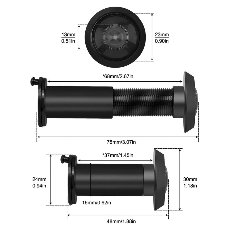 Door Viewer Peephole, 220-degree Peephole for Front Door with 16 mm/0.63 inch Drill Bit for 1-1/2" to 2-3/8" Doors (Black) Black