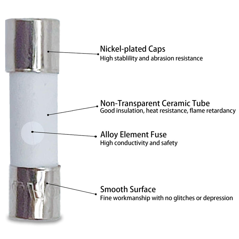 T10AH250V 0.2x0.78 Inch 10A 250V Ceramic Tube Slow-Blow Pack of 10 Ceramic Fuses 10 amp 250 Volt 5x20mm Time-delay Fuses T10A