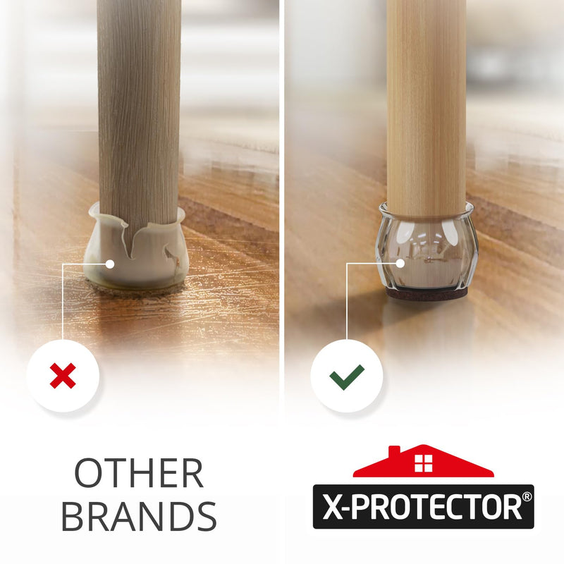 32 PCS Chair Leg Floor Protectors with Felt Pads X-Protector - 1.4" - 1.8" - Furniture Pads for Hardwood Floors - Clear Chair Pads - Floor Protectors for Chairs - Brown Chair Leg Covers! 1.4" - 1.8" 32 Brown, Cups