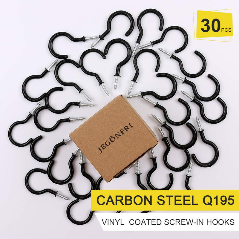 30 Pack Ceiling Hooks, 2 Inch Vinyl Coated Screw-in Hooks Hanging Plants & Flower Baskets, Multi-Function Wall Hooks Garage Hooks Cup Hooks for Indoors Outdoors - Black