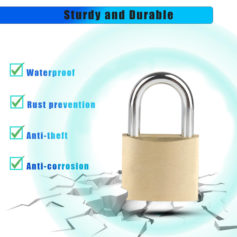 Solid Brass Padlock with 3 Keys, Locker Lock with Brass Body & Steel Shackle, Keyed Padlock for Sheds, Storage Unit, School Gym Locker, Fence, Toolbox, Gate, Warehouse 1pack
