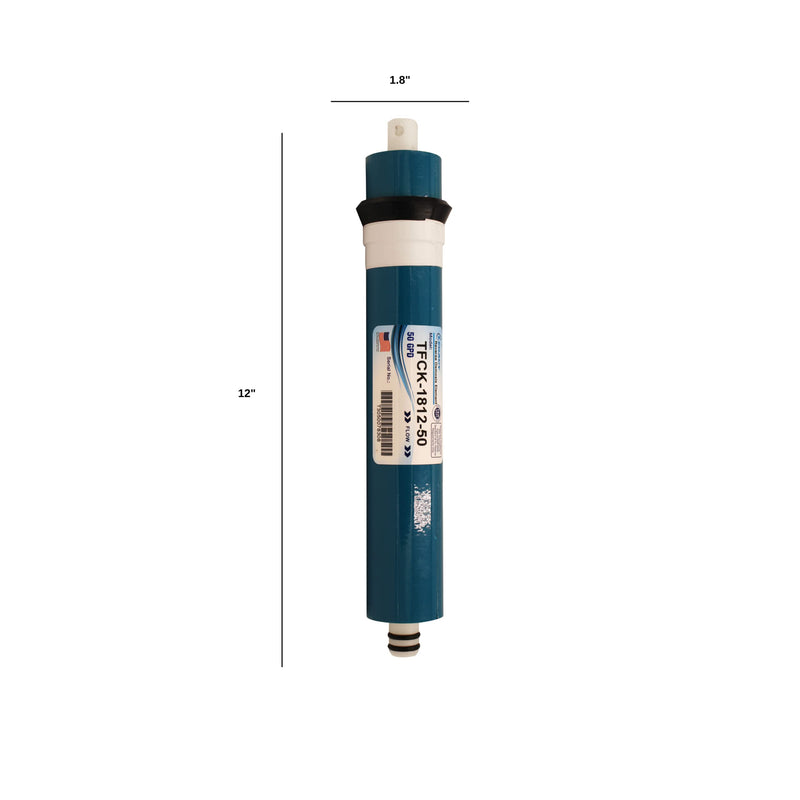 PureT TFCK-1812-50, Reverse Osmosis Semipermeable Membrane Filter - 50 Gallon per Day Capacity - Water Filter for Sediment, Mineral and Chemical Purification, Lifetime 2 Years 50 Gallons per Day
