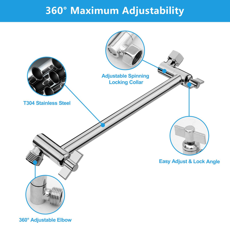 Lordear Shower Head Extension Arm 11 Inch Chrome,Adjustable Shower Arm Extension,Solid Stainless Steel Shower Extender for ShowerHead,Showerhead Extender With Universal Connection Polished Chrome